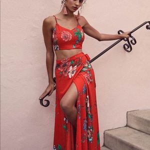 Lulu’s Bloom with a View two piece red floral wrap skirt and top.
